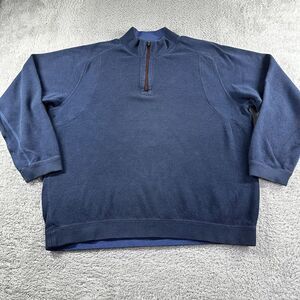 Tommy Bahama Sweater Mens Large 1/4 Zip‎ Navy Blue Reservable Mock Neck Ribbed